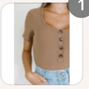 NWOT Kittenish Maxine tan ribbed bodysuit, size M